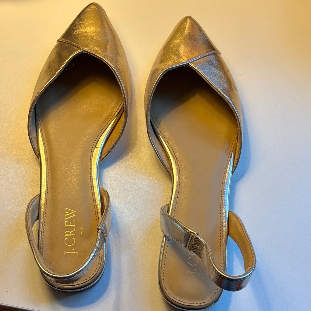 J. Crew Metallic Gold Pointed-Toe Slingback Flats